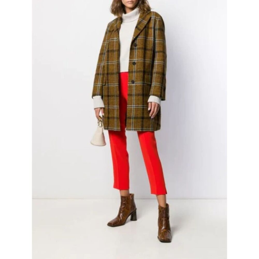 Alberto Biani Womens 44/8 Check-Pattern Plaid Single-Breasted Coat Wool 100% EUC